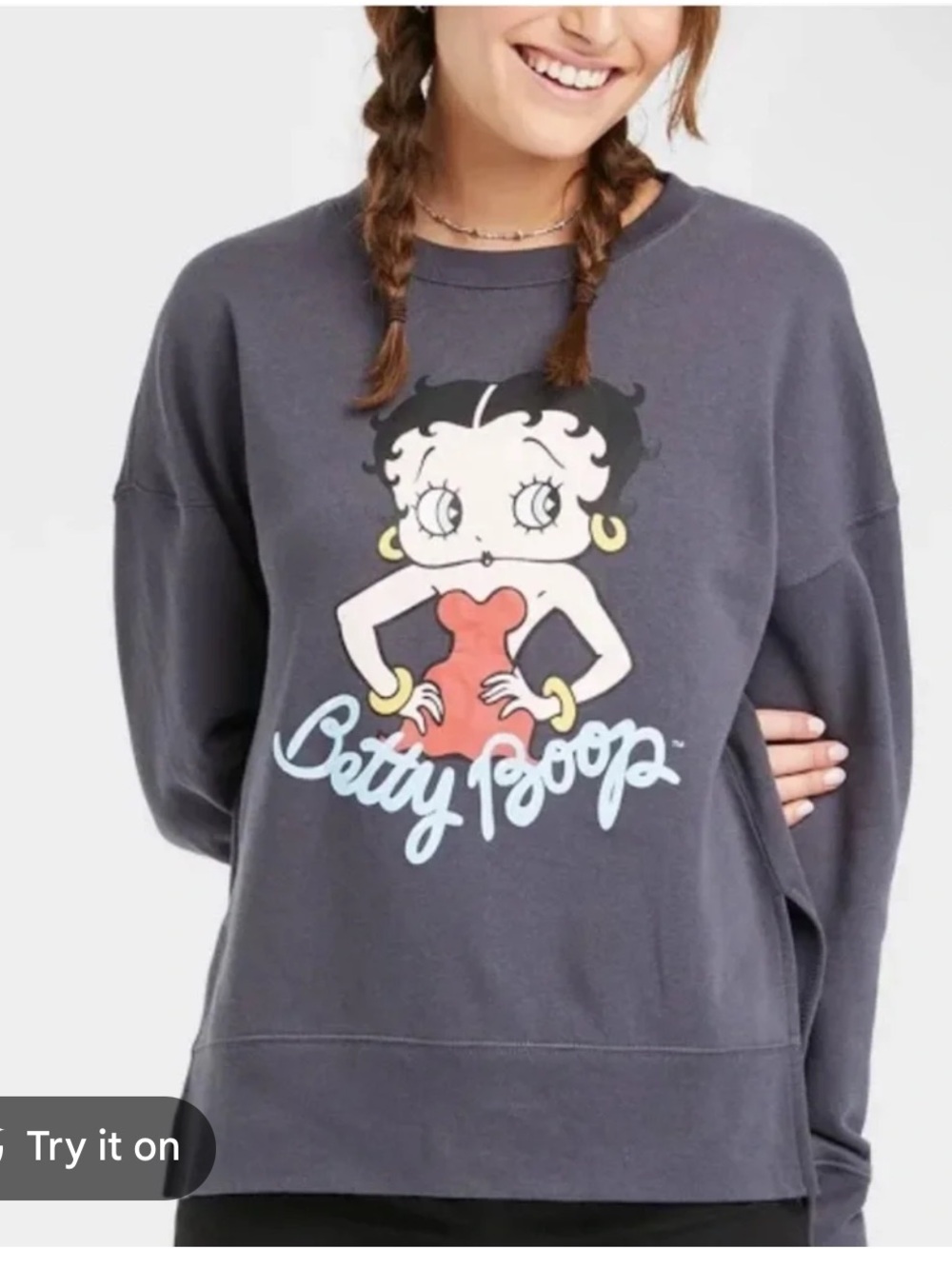 Betty Boop Charcoal Pullover with Red and Light Blue Graphic